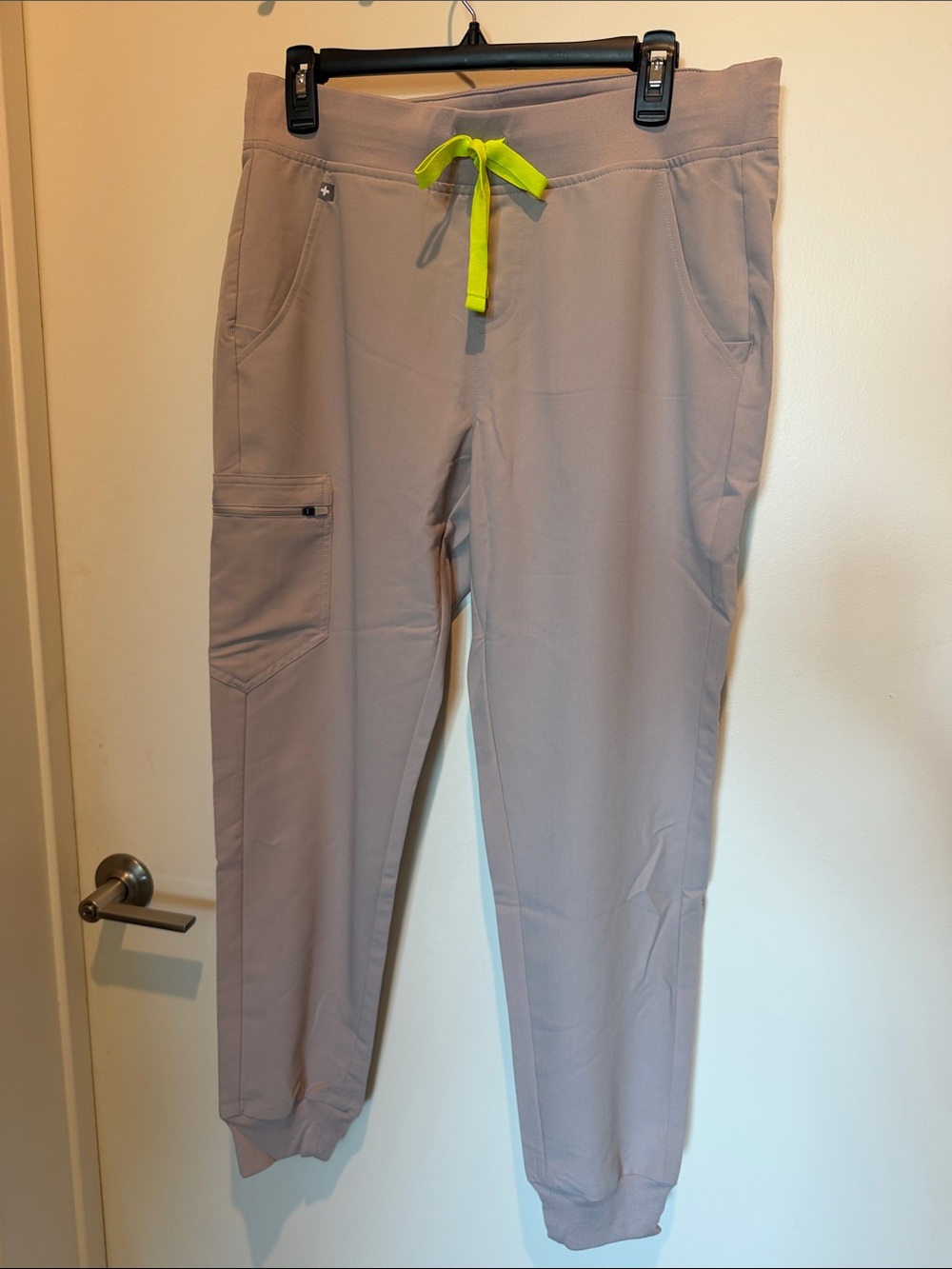 FIG’s Technical Collection Taupe Jogger Pants with Neon Yellow Drawcord